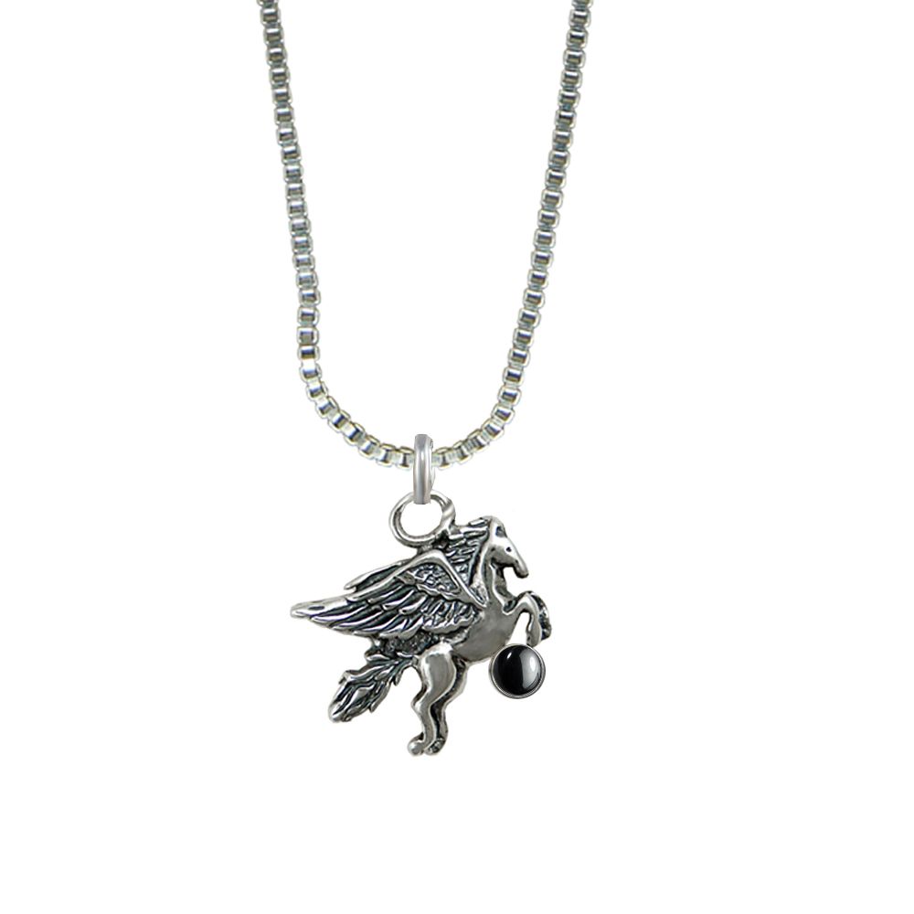 Sterling Silver Little Winged Horse Pegasus Pendant With Hematite